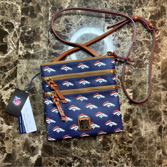 Dooney & Bourke Handbags - Dooney & Bourke Blue and Brown Messenger Bag with Leather Trim